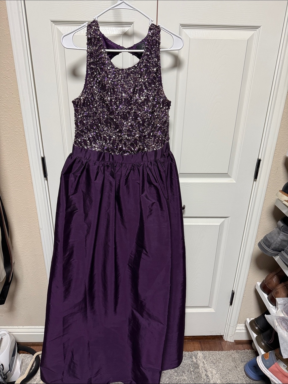 Adrianna Papell Purple Sequin Bodice Maxi Dress